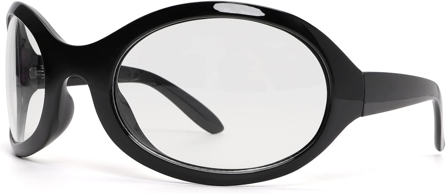 GUVIVI Oversized Fashion Sunglasses for Women Men Wrap Around Classic Oval Black Sun Glasses Ladies Shades