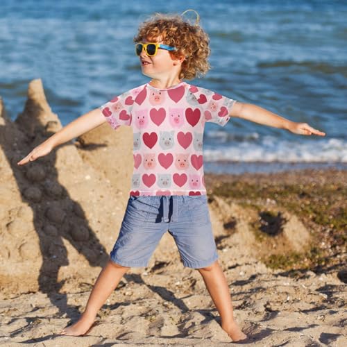 Boys Short Sleeve T-Shirts Love Cartoon Farm Pigs Rashguard Kids Swim Shirts Sun UPF 50+4