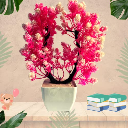 Image of Artificial Pink Plant for Home Decoration with Pot Big Size 25CMs Combo of 2PCs Artificial Forest Bonsai Plant with Plastic Pot for Home Decoration Office Table Greenery Room - Plastic Plants for Decoration Home(Design2)