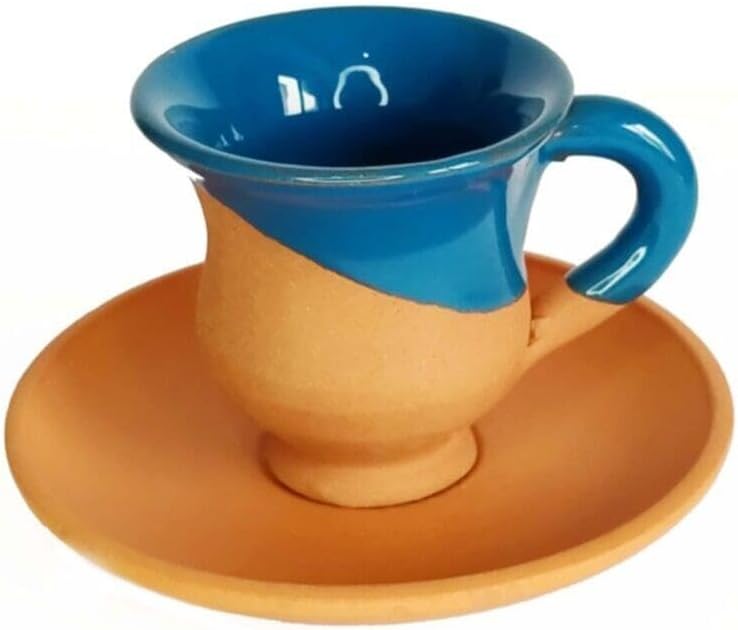 SODEF Coffee Cup Set with Coffee Pot and Candy Bowl Handmade Ceramic Orange Color Turkish Coffee Set - Multicolor, One Size