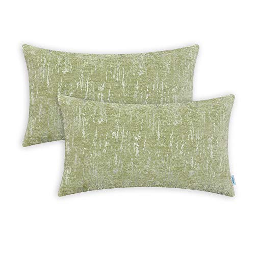 CaliTime Throw Pillow Cases Pack of 2 Marbling Jacquard Solid Dyed Super Soft Chenille Cushion Covers for Couch Sofa Home Farmhouse Decoration 12 X 20 Inches Sage