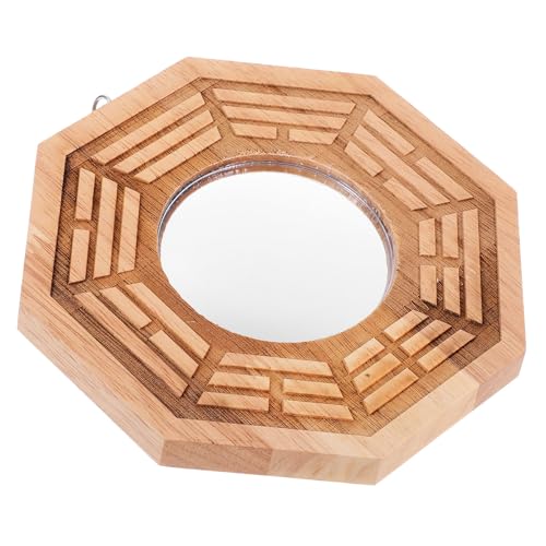 ADOCARN Espejo Estilo Vintage Bagua Convexo de Madera Marrón y Fácil Instalación para Decoración de Pared Rústica en Interior y Entrada