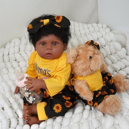 Bebê Reborn Boneca Menina Preto Corpo de Silicone 48cm Olhos Cast...
