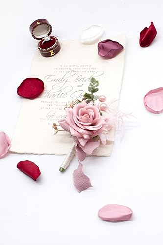Miniatura 2 de Ansofi Juego de ramillete y boutonniere rosa polvoriento, pulseras de flores artificiales, pulsera de ramillete de regreso a casa, Boutonniere para