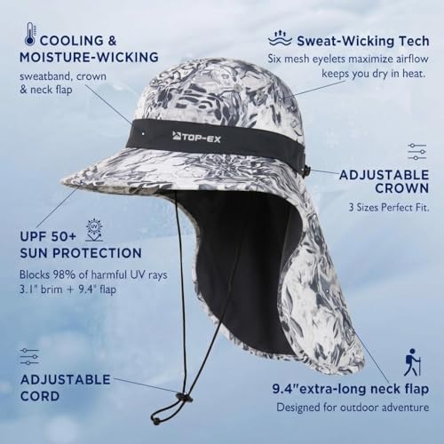 Image of TOP-EX Cooling Sun Hat with Neck Flap - UPF 50+ Wide Brim Breathable Hat for Hiking, Fishing & Big Heads