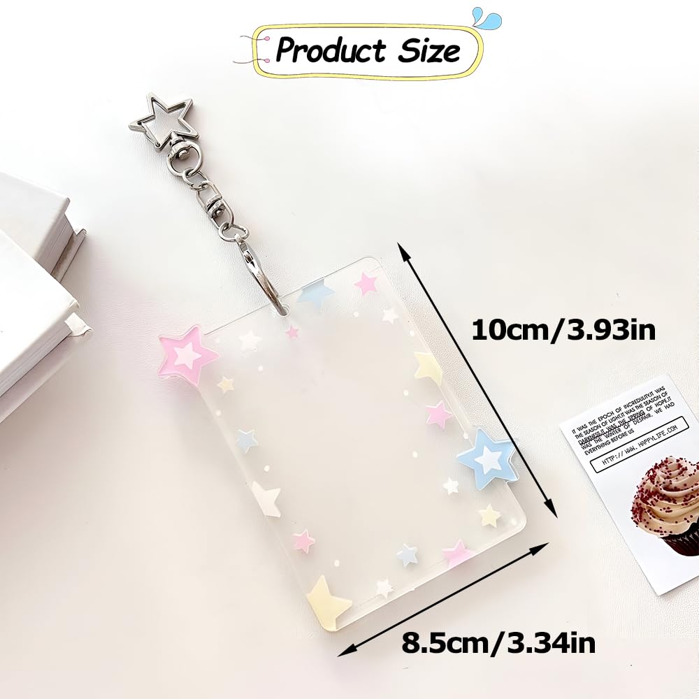 IPEWOEF 2Pcs Star Kpop Photocard Holder Keychain 3 Inch Photo Card Holder Photocard Keychain Acrylic Cute Photocard Holder Pc Holder Kpop Photocards Holder with Star Pendant for Idol Card Photo Album