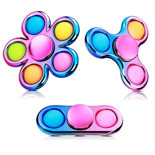 SCIONE Lot de 3 Fidget Spinner Pop, Fidget Spinner à Bulles à Presser, Jouet Sensoriel Anti-Stress pour Enfants TDAH, Anxiété et Relaxation