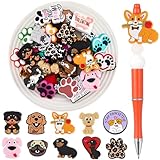 Realspring 40 Pcs Silicone Focal Beads, Colorful Silicone Beads Loose Beads for Pen Keychain Making DIY Gift Necklace Bracelet Jewelry (Dog)