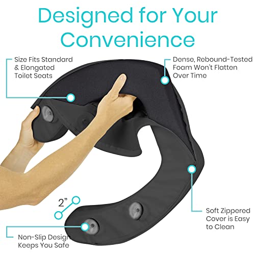 Vive Toilet Seat Cushion (Soft Cushioned Foam) - Easy Clean Padded Bathroom Attachment - Elongated, Standard Seats - Comfort Support Donut For Adults, Coccyx Tailbone Pain Relief (2" Cushioned Foam) #TOP6