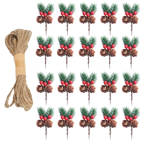 FAINCA 20 Stück Künstliche Tannenzweige Künstlich wie Echt mit 20M Hanfseil Biegbar Zweige Deko Weihnachten mit Rote Beeren Tannenzapfen Grünes Blatt Design für Wohnzimmer Esszimmer Balkon FAINCA 20 Stück Künstliche Tannenzweige Künstlich wie Echt mit 20M Hanfseil Biegbar Zweige Deko Weihnachten mit Rote Beeren Tannenzapfen Grünes Blatt Design für Wohnzimmer Esszimmer Balkon