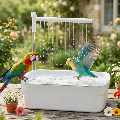 Vogeldusche Wellensittiche Automatische Vogelbad mit USB Pumpe Leise Vogel Dusche mit Wasserfall Vogelbadewanne für Sittiche Nymphensittiche und kleine Papageien