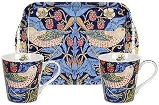 Portmeirion Home & Gifts Strawberry Thief Blue Mug & Tray Set, 3 Count (Pack of 1)