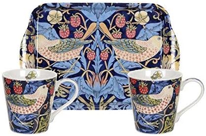 Portmeirion Home & Gifts Strawberry Thief Blue Mug & Tray Set, 3 Count (Pack of 1)