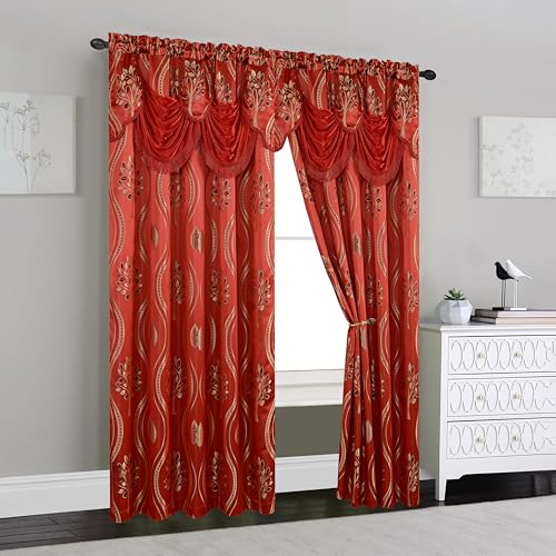 Image of Elegant Comfort Luxurious Beautiful Curtain Panel Set with Attached Valance and Backing 54 inch X 84 inch (Set of 2), Red
