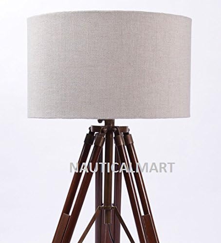 NauticalMart- Natural Wood and Beige Color Tripod Table LAMP
