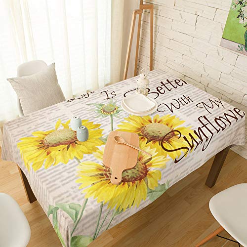 Burlap Table Cloth Sunflower Life is Better with My Sunflower Wrinkle Free AntiFading Rectangle Table Cover Decoration for
