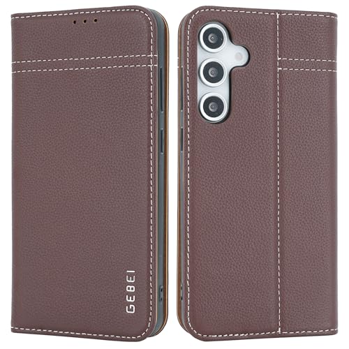 Étui en cuir véritable marron pour Samsung Galaxy S24 FE 5G