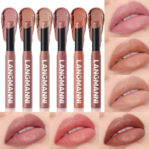 Jolilab 6Pcs Velvet Matte Lipstick Nude Matte Soft Dark Color Stick High Pigmented Long-Lasting Waterproof Lip Stick Lip Balm Beauty Cosmetics Gift for Women(01#-06#)