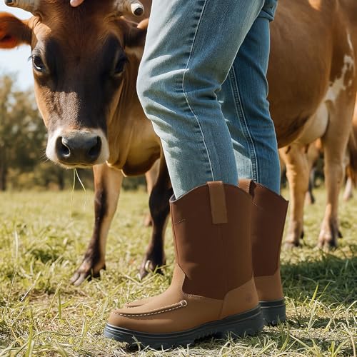 Image of NINGO Steel Toe Work Boots for Men, Waterproof Wellington Mens Boots with Full Grain Leather, Slip Resistant and Puncture Proof, Pull-On Work Shoes for Construction, Industrial and Farming