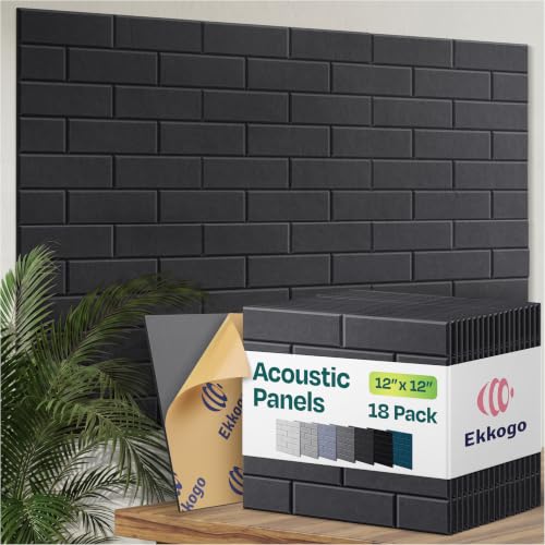 Image of Acoustic Wall Panels 18-Pack, 12 inchx12 inchx0.4 inch Decorative Self-Adhesive Sound Proofing | High Density 3D Brick Soundproof Absorbing Tiles for Walls, Home, Office & Studio - Dark Gray