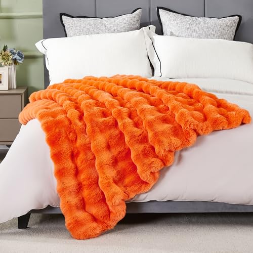 DREAMNINE Bubble Kaninchenfellimitat-Überwurfdecke, 150 x 180 cm, Orange – Ansicht 3