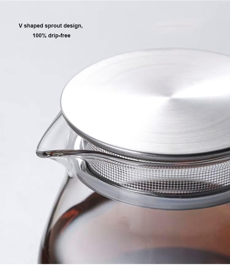 Miniatura 9 de Tetera de vidrio de 33.8 fl oz con infusor extraíble, hervidor de té seguro para estufa, juego de té de hojas sueltas y florecientes