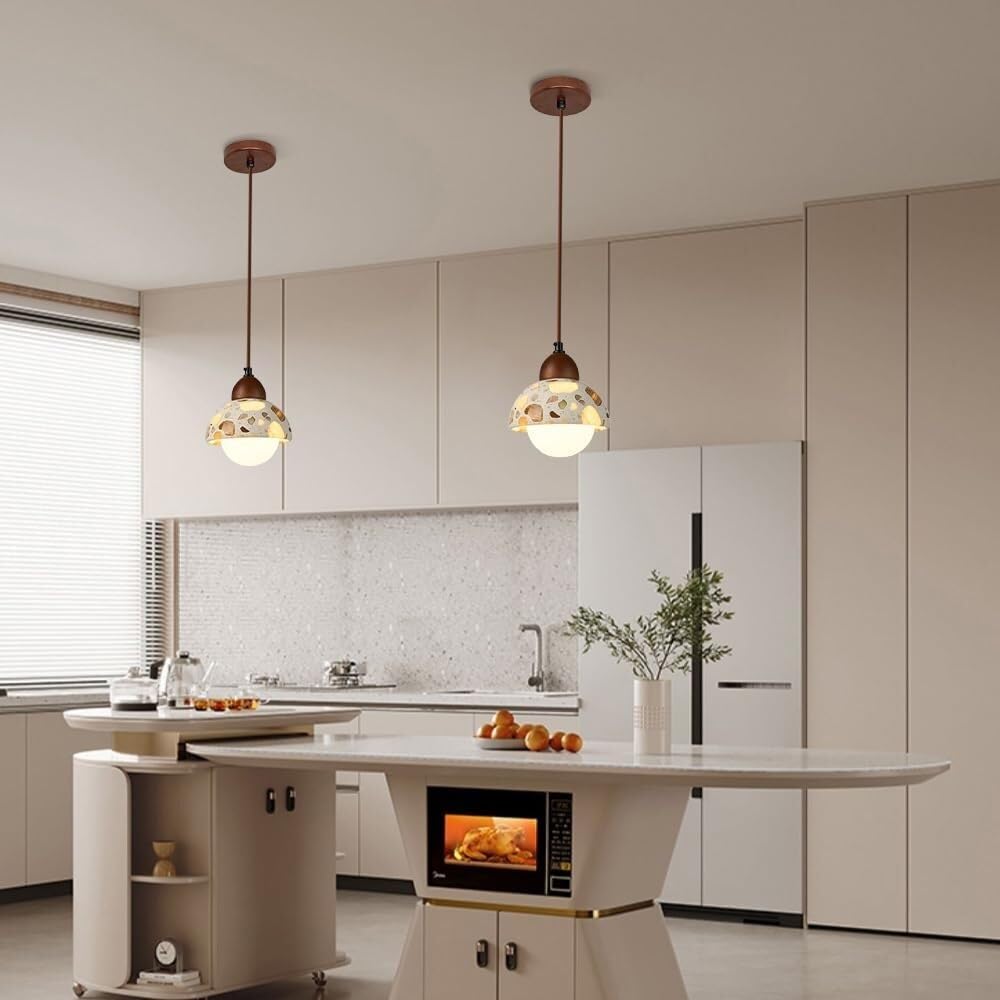 Lampada a sospensione in pietra nordica Illuminazione a for isola della cucina, Lampade a for camera da letto, sala pranzo con paralume in vetro, a in legno 5,9 pollici Lampadario rustico in fattoria