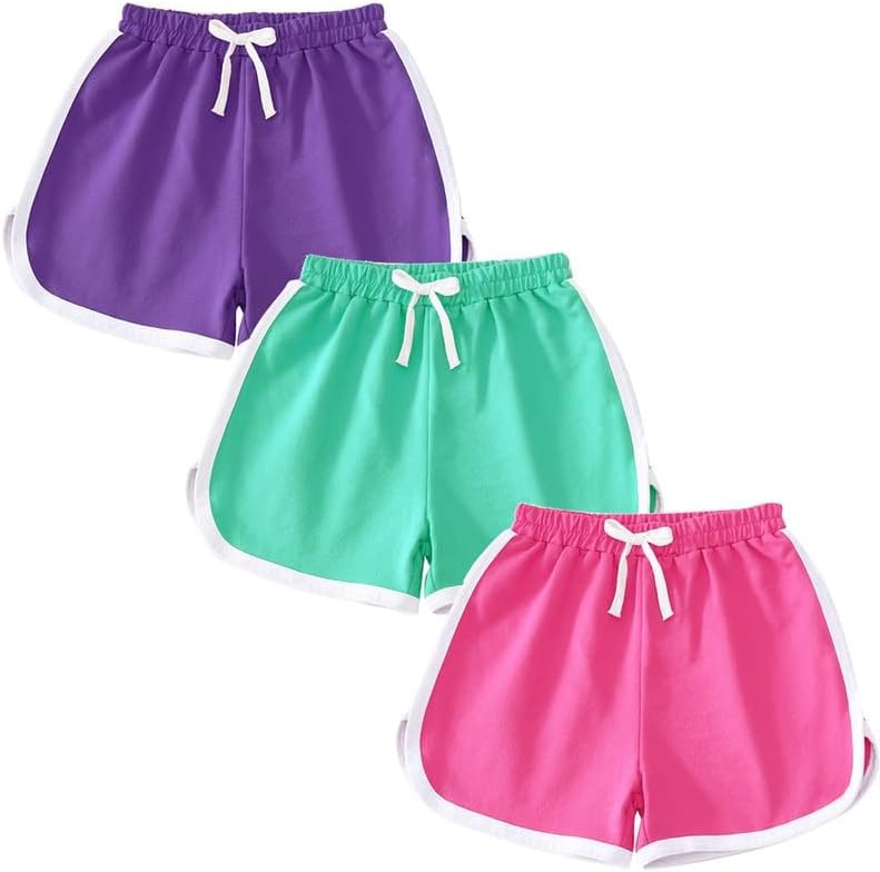 Girls Boys 3 Pack Running Athletic Cotton Shorts, Kids Baby Workout and Fashion Dolphin Summer Beach Sports - Image 3
