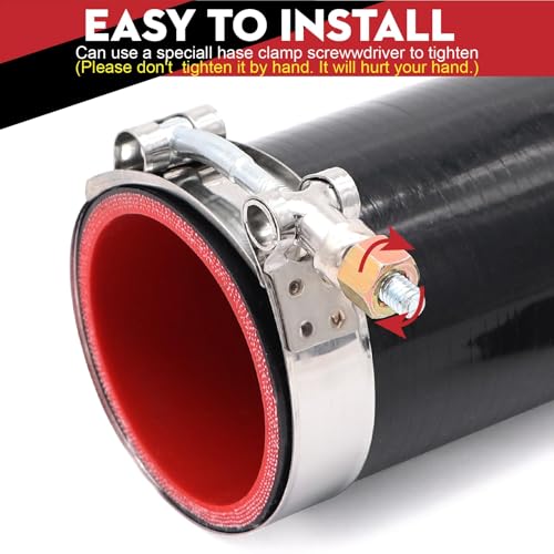 Image of 2 1 /2inch(63mm) Silicone Coupler Straight Hose Rubber 4-Ply 5mm Thickness 8inch Length for Intake Exhaust Pipe Intercooler Coolant Turbo Tube 2.5x8 With 2 PCS Stainless Steel T-clamps
