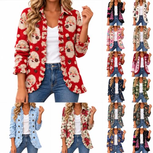 Christmas Jacket For Women Open Front Ruffle Trim Button Down Peplum Coat - image 1
