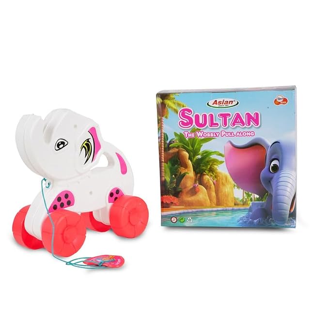 Asian Portable Plastic Pull Along Sultan Elephant for Kids 1 Peace (Multicolor)