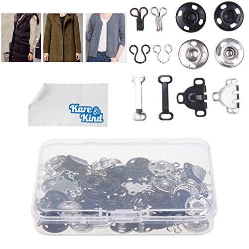 Kare & Kind 50 Pairs Sewing Hook And Eye, Sew-On Snaps - Sewing Closure Fastener Clasps Repair - Bra, Skirts, Pants, Dress, Trousers - Diy, Crafting - Metal Snaps Press Studs - Black Silver #TOP1