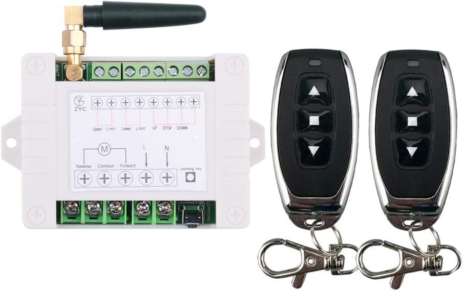 220V Remote Control Switch 10A 433Mhz Remote Long Range RF Transmitter and Receiver, 2 Channel Motor Forwards Reverse Switch Wireless Relay Remote for Door, Window and More AC 85V 110V 220V 250V