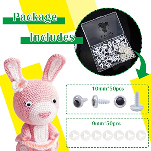TOAOB 50pcs Wiggle Googly Eyes 10mm Black White Plastic Safety Eyes Craft Eyes with Washers for Soft Doll Making Plush Animals Crochet - Image 4