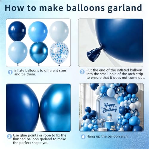 Image of Blue Balloon Arch Kit 144 Pcs, Navy /Metallic /Baby /Light Blue