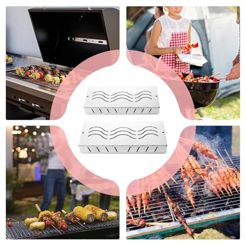 Cajas para ahumar para barbacoa, 2 cajas para ahumar carne de acero inoxidable con tapa abatible, mejora el sabor de la parrilla para los amantes de la barbacoa con accesorios para barbacoas - imagen 4
