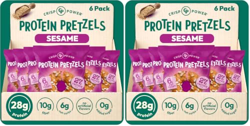Crisp Power Sesame Protein Pretzels, High Protein Snack, 6 Pack