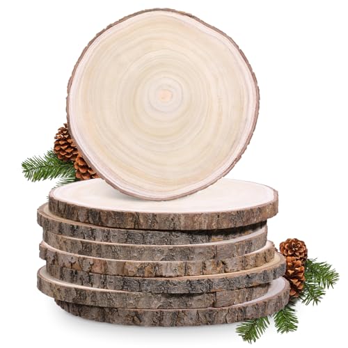8 Pack 10-12 inches Large Wood Slices for Centerpieces Rustic Wooden Rounds Wood Centerpieces for Tables Natural Paulownia Wooden Slabs for DIY Crafts and Wedding Decor