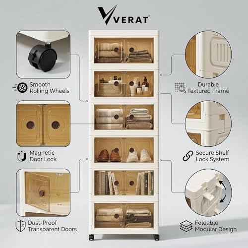 Image of VERAT Double Door Plastic Wardrobe for Storage /Kitchen Cupboard /Versatile and Sturdy Almirah for Clothes /Storage Organizer /Closet for Bedroom /Living Room /Laundry Room /Study (White, 6 Pack)