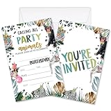 Calling All Party Animals - Animal Theme Birthday Invite for Boys Teen, Jungle Animals Cool Birthday Party Invitations Card, 20 Invitations With Envelopes, Birthday Party Supplies & Decorations -009
