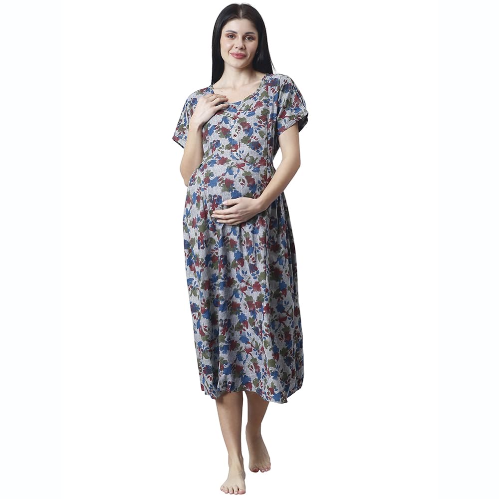 CEE 18 Women's Cotton Rayon A-Line Maternity Feeding Kurti with Zippers (9924_40_Matchless Grey_Large)