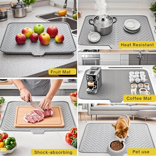 Image of YUMUN Extra Large Silicone Dish Drying Mat | 23 x 17 Inch Kitchen Drying Mat | Quick Drain Dish Drainer Mat | Utensil Drying Mat for Kitchen | Sink & Countertop Mat