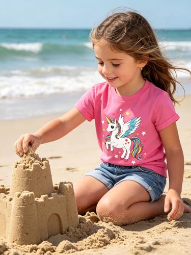 Image of Funnycokid Little Girls T Shirt for Toddler 3-7 Years Kids Tee Graphic Short Sleeve Clothes Tops