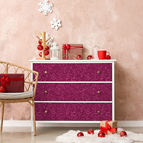 Chihut 15.7''X100'' Hot Pink Glitter Wallpaper Stick And Peel For Bedroom Walls Self Adhesive Removable Glitter Pink Contact Paper For Cabinets Decorative Sparkly Glitter Fabric Roll For Drawer Liners #TOP4