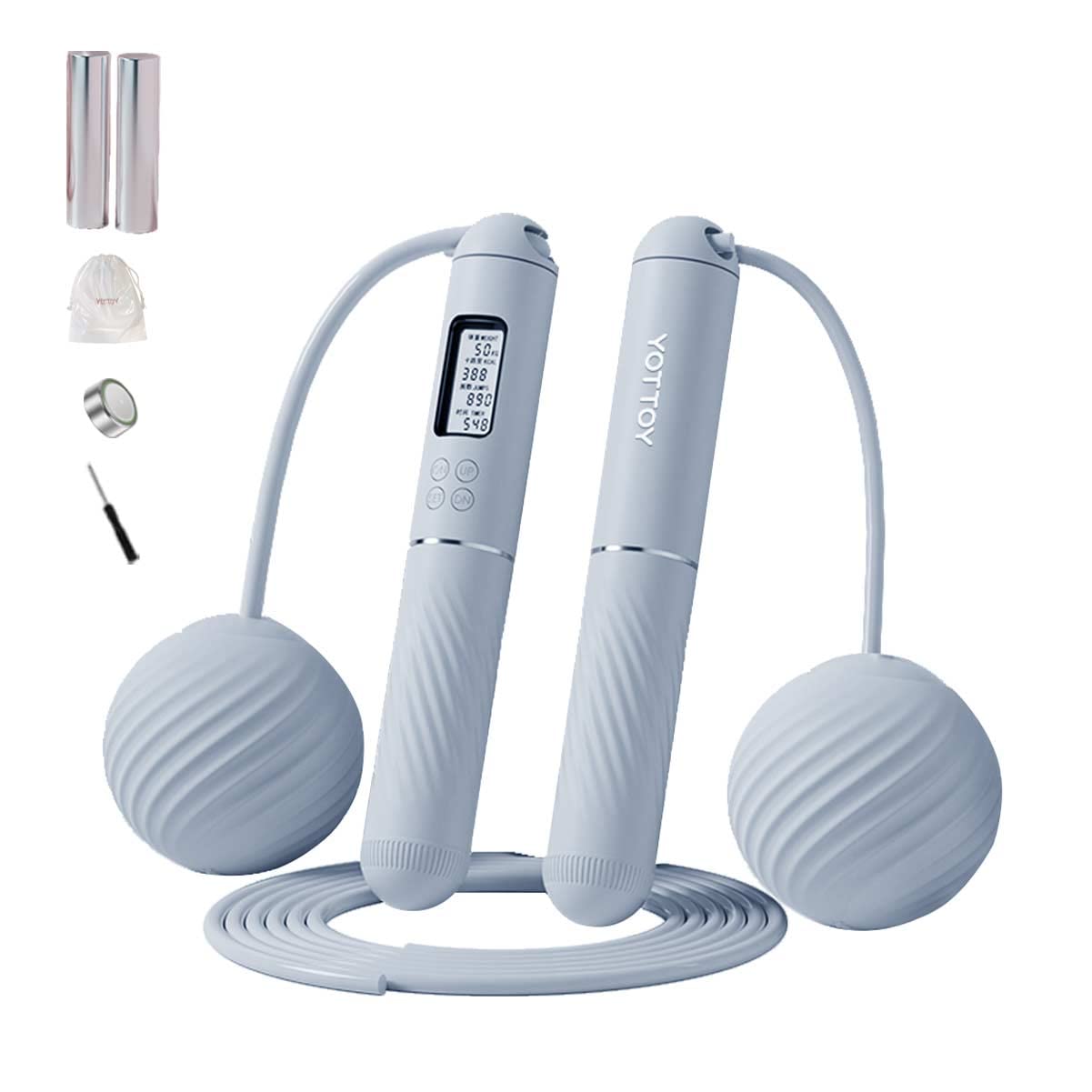 Jump Rope with Counter,YOTTOY Cordless Weighted Skipping Jump Rope for Fitness Exercise, Ropeless Jump Rope with Large Cordless Ball for Women Training Indoor and Outdoor blue