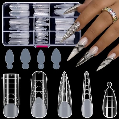 MELLIEX 120 Piezas Moldes Uñas Acrilicas 5 Formas Extensión de Uñas Postizas Transparente Juego con 48 Película para Uñas para Manicura de Arte de Uñas
