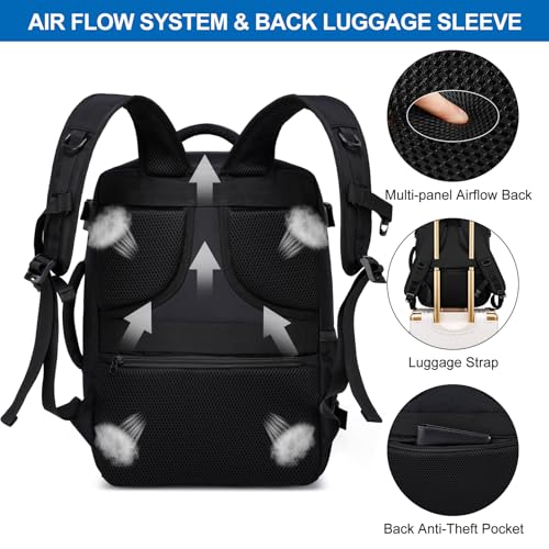 WENIG Ryanair Handgepäck 40x30x20 Handgepäck Rucksack 40x30x25 für Eurowings Klein 24L Reiserucksack für Flugzeug Handgepäck Tasche mit USB Ladeanschluss Reisetasche für Herren Damen,Schwarz 6