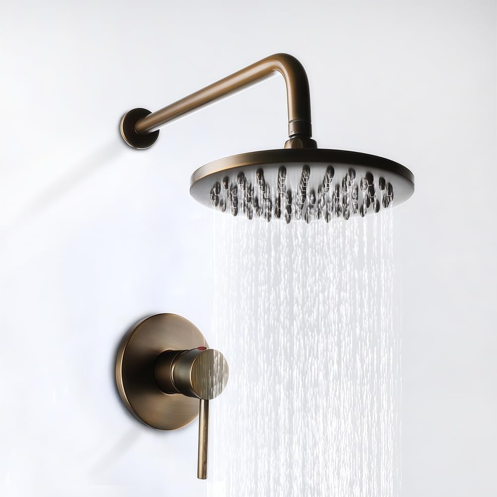 Set de Ducha Sistema de Ducha Empotrado, Grifo Ducha Vintage Retro Estilo Antiguo de Latón, Válvula de Cerámica, Baño Monomando Mezclador de Ducha Grifería Ducha Dos Orificios Set