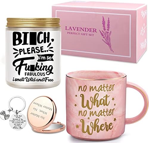 Birthday Gifts for Women Best Friends, Friendship Gifts for Women BFF Bestie Gifts for Friends Female, Sister Gifts from Sister, Lavender Scented Candles Coffee Mug Funny Gifts for Women Her Friends