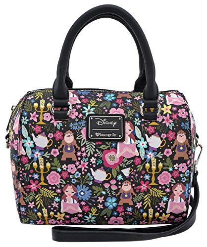 Loungefly x Beauty and the Beast Belle Floral Print Duffel Purse (One Size, Black Multi)